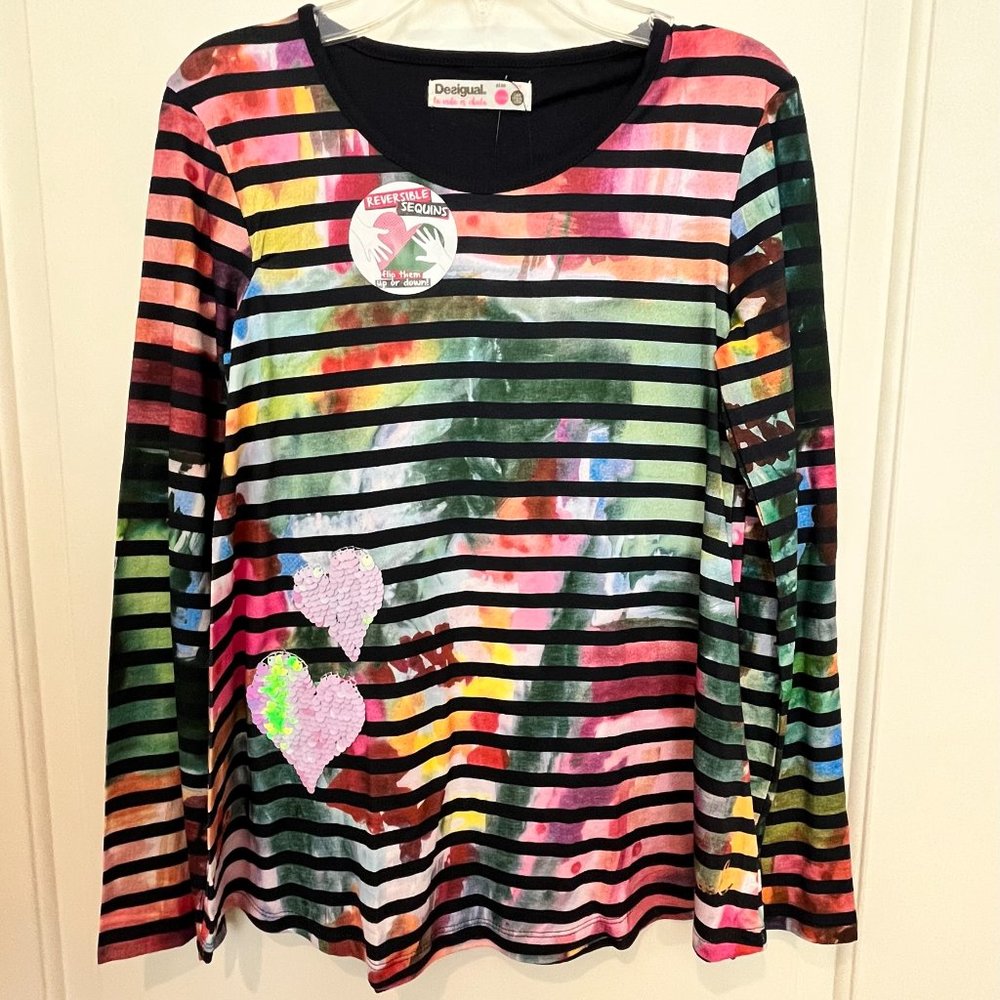 NWT Desigual Reversible Sequins Top. Sz 11/12